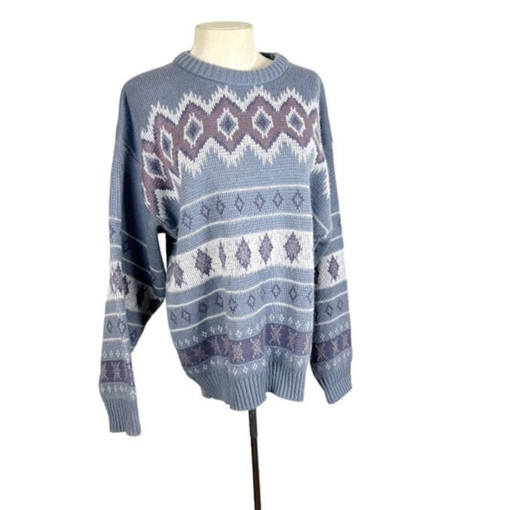 Vintage‎ sweater Southwest design Mens XL unisex aztec Smoke Blue